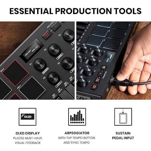 Akai Professional MPK Mini MK3-25 Keys USB MIDI Keyboard Controller with 8 Backlit Drum Pads, 8 Buttons, Music Production Software and Native Instruments Sound Package (NKS Integration), Black thumbnail 5