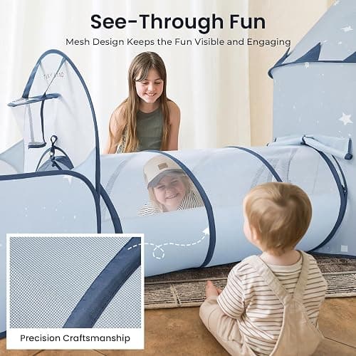 Tiny Land 3-in-1 Baby Tunnel for Toddlers with Ball Pit & Play Tent, Pop Up Crawl Tunnel for Kids, Indoor/Outdoor Play Tunnel, Foldable Baby Crawling Tunnel Toy (Blue) thumbnail 3