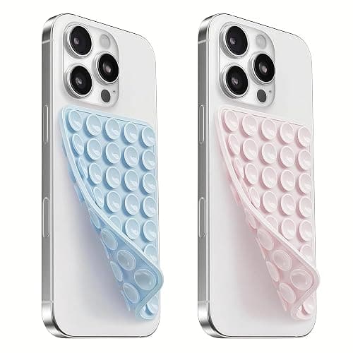 (2 Pack) Suction Cup Phone Case Mount Double Sided, Light Pink & Light Blue | Silicone Sticky Phone Grip with Higher Suction Power for Cell Phone, Hands-Free Phone Accessories for Selfies and Videos - Image 1
