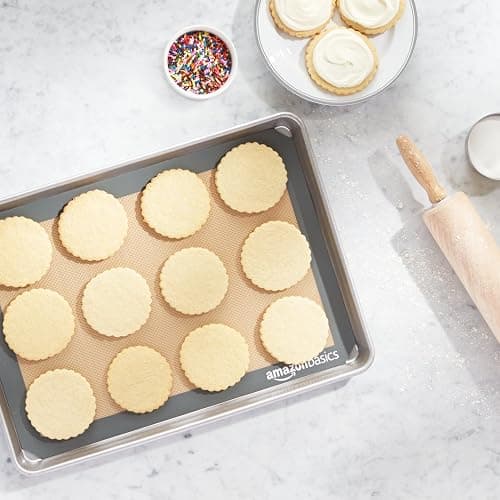 Amazon Basics Silicone Rectangular Baking Mat, Non-Stick Reusable Oven Bakeware, 16.5" x 11.6", New Beige/Gray, Pack of 2 thumbnail 2