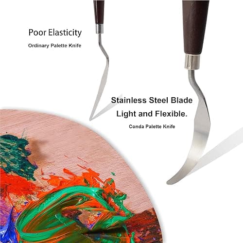 CONDA Palette Knife Painting Stainless Steel Spatula Palette Knife Oil Paint Metal Knives Wood Handle (Red 5 Piece) thumbnail 3