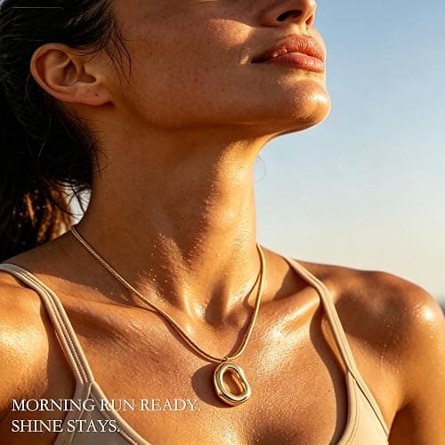 18K Gold Plated Irregular Pendant Chunky Statement Necklace for Women | Waterproof, sweat-resistant, tarnish-resistant;stainless steel snake chain and hypoallergenic for daily wear and gifting thumbnail 2