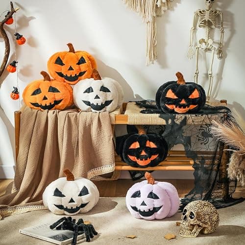 YRXRUS Evil Pumpkin Pillows, Halloween Pillow, Pumpkin Shaped Throw Pillows Happy Halloween Decoration, Orange 6x12 Inches Soft Rabbit Fur Pillow for Natural Accent Pillows for Holiday, Fall thumbnail 2