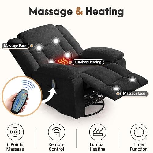 Korser Rocker Recliner Chair for Adults, 360° Swivel Rocker Recliner with Massage and Heating, Nursery Rocking Chairs with Side Pockets, Manual Reclining Chair for Living Room, Bedroom or Nursery thumbnail 3