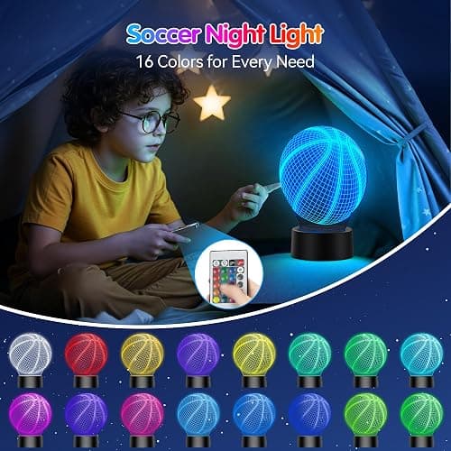 TECKNET 3D Night Light for Kids Boys Girls – 16 Colors LED Basketball Lamp with Remote & Touch Control, USB & Battery Powered Sports Night Light for Bedroom Decor, Basketball Gifts for Boys Girls 8-12 thumbnail 3