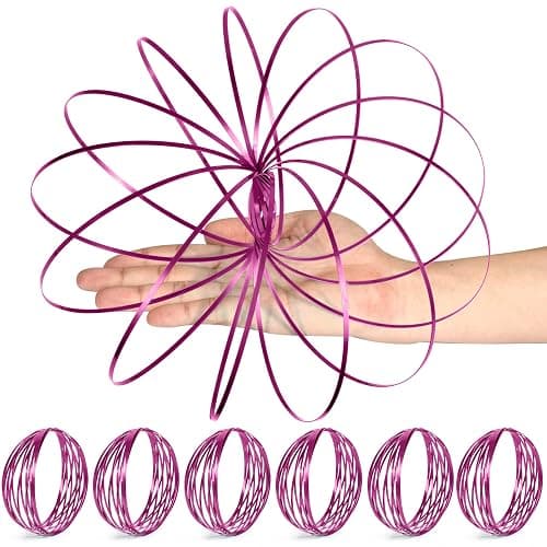 YOFOBU 6 Pack Rose Pink Flow Spinner Ring, Magic Spring Arm Flow Sculpture, Colored Kinetic Interactive Stress Relief Rings, Festival Accessories - Image 1