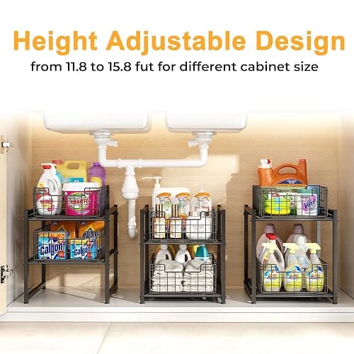 Under Sink Organizer, 2-Tier Pull Out Cabinet Organizer, Kitchen Bathroom Organizer and Storage, Spice Rack for Kitchen, Multi-use Sliding Drawers Shelves, Pack of 2 thumbnail 7