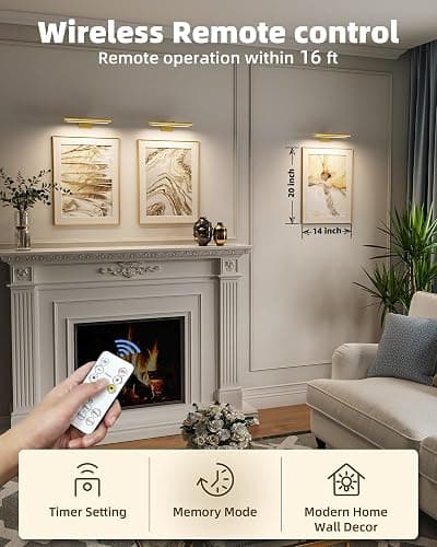 EZVALO Picture Light for Wall, Rechargeable 2400mAh Gold Lights Wireless with IR Remote, 3 Color & Dimmable Magnetic 7.87'' LED Lights Display for Painting, Living Room, Gallery, Bedroom Art(3P) thumbnail 3