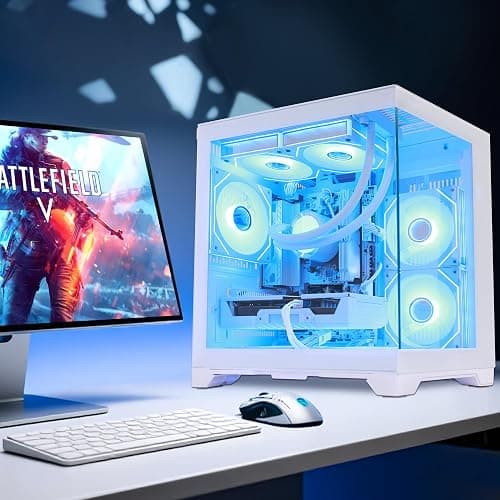 HOENGAGER Gaming PC Desktop, AMD Ryzen 5 9600X, GeForce RTX 5060 8GB, 16GB DDR5 RAM, 1TB PCIe SSD, 650W PSU, Windows 11, Prebuilt Computer, 240mm AIO & Software Controlled ARGB Fans, White thumbnail 4