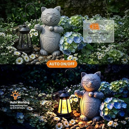 2026 Garden Cat Statues with Solar Lantern Flowerpot Outdoor Decoration, Cat Figurines Yard Art Sculptures for Patio Lawn Backyard Porch Ornaments, Yard Ornament- Unique Mother's Day Birthday Gifts thumbnail 4