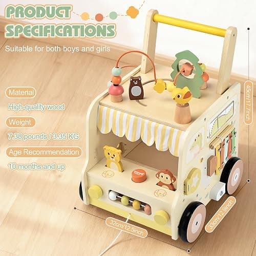 Pithfor Wooden Activity Cube Push Walker, Wooden Baby Walker, Montessori Toys for Babies 10-12 Months 1 2 3 Years Old Boys & Girls, Help Learning to Walk & Sit-to-Stand thumbnail 3