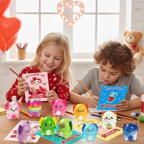 24 PCS Valentines Day Gift Cards with Axolotl Squishy Toys,Valentine's Axolotl Slow Rising Stress Relief Squishies Fidget Toys Bulk for Kids School Classroom Exchange Prizes,Valentine's Party Favor thumbnail 4