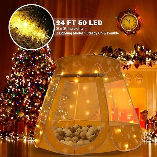 Crayline Pop Up Princess Tent with Star Light, Toys for 1 2 3 Year Old Girl Birthday Gift, Ball Pit for 12-18 Months Baby Girl Gifts Toddler Toys, Easy to Pop Up and Assemble(Brown) thumbnail 3