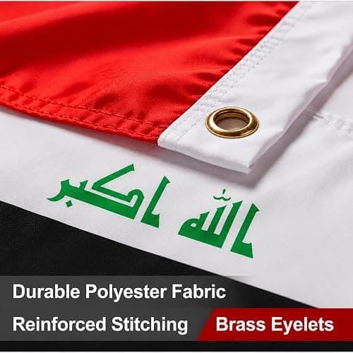 Iraq Flag 5ft x 3ft with Brass Eyelets – Polyester Iraqi Flag Banner for FIFA World Cup Football Matches, Fan Zones, Home & Garden Display thumbnail 6