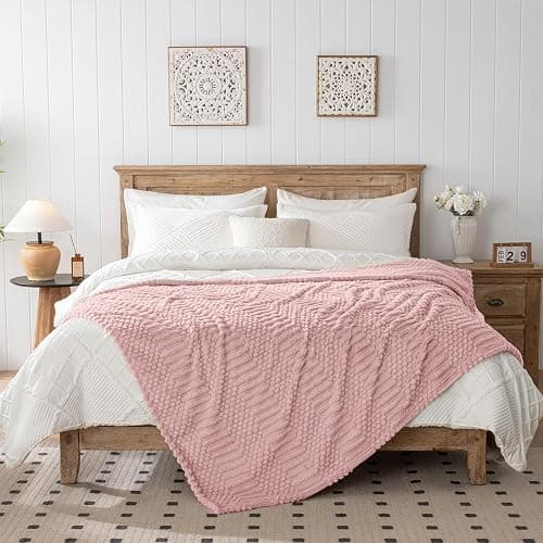Pink Throw Blanket - Soft & Fluffy Fleece, Cute & Aesthetic, Perfect for Sofa, Couch, Chair, Bed, Living Room & Bedroom, All-Season Use, Plush & Cozy Decorative Blanket 50x60 thumbnail 5