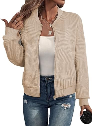 EVALESS Womens Bomber Jacket Coat Casual Stand Collar Zip Up Lightweight Fall Fashion Jackets Outfits with Pockets - Image 1