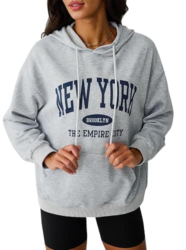 Avanova Women New York Graphic Hoodie Oversized Drawstring Long Sleeve Sweatshirt with Kangaroo Pocket thumbnail 4