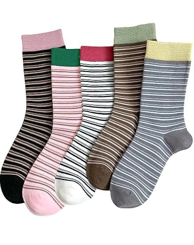Tuuwjo 5 Pairs Colorful Striped Socks for Women Girls Cute Vintage Cotton Crew Socks Retro Athletic Casul Calf Socks - Image 1