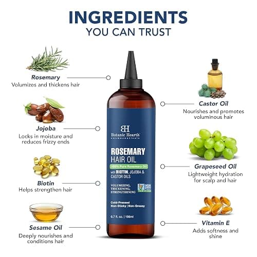 Botanic Hearth 100% Pure Rosemary Oil For Hair Growth (6.7 fl oz) Infused With Biotin, Jojoba & castor Oil | Nourishing & Volumizing | Non GMO Verified - Rosemary - 6.7 Ounce thumbnail 3