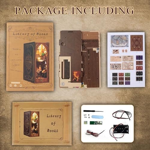 CRIOLPO Book Nook Kit - DIY Doll House Booknook, Book Nook Miniature Kit for Bookshelf Doll Houses for Adults Teen Halloween, 3D Wooden Puzzle Bookends with Sensor Led Light thumbnail 7