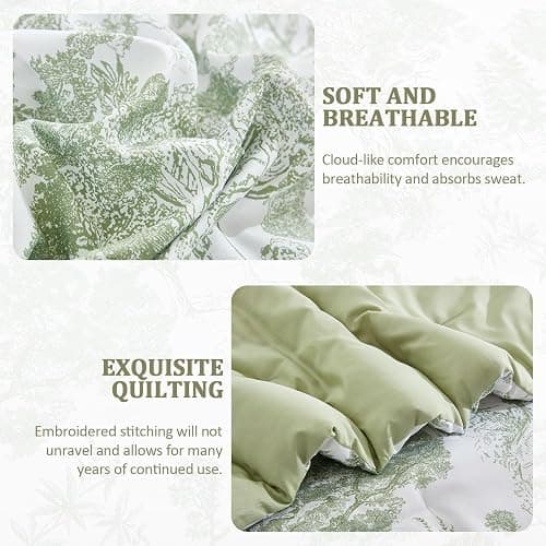 DJY Sage Green Comforter Set King, 7 Pieces Bed in a Bag King Size Botanical Comforters with Sheets Elegant Plants Print Soft Microfiber Reversible Complete Bedding Sets for All Season thumbnail 7