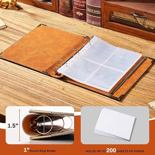 Ovesmusl PU Leather Mini 3 Ring Binder Fits 5.5" X 8.5" A5 Paper, 1 Inch Round Ring Binder Holds 200 Sheets, Notepad Paper Cover Loose Leaf Organizer, Green Tree of Life thumbnail 4