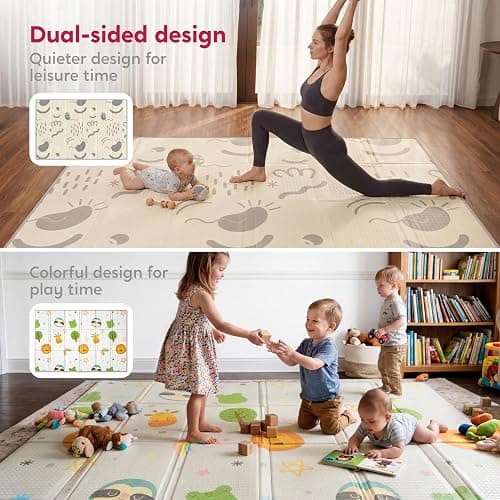 Baby Play Mat – Foldable 78"x51" XPE Foam Baby Floor Play Mat with Fabric Surface, Double-Sided Cute Print, Soft Non-Slip Tummy Time, Play Mat for Babies 0-12 Months, Nursery, Playroom, Living Room thumbnail 5
