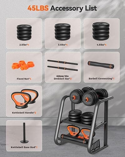 FEIERDUN Adjustable Dumbbells, 20/30/40/45/70/90lbs Free Weight Set with Connector, 5 in1 Dumbbells Set Used as Barbell, Kettlebells, Push up Stand, Weight Plate, Fitness Exercises for Home Gym Suitable Men/Women thumbnail 8
