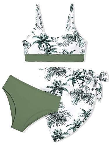 ADIFUN Girls Swimsuit V Neck Adjustable Straps Stylish Bikini with Cover Up 3 Piece Set Bathing Suits for Teen Girl - Image 1
