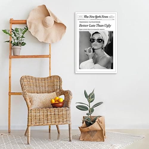 FBKDVC Funky Girl Ästhetisches adrettes Poster, trendiges schwarz-weißes Leinwandbild, Wandkunst "Better Late Than Ugly", Zeitungs-Kunstdruck für Badezimmer, Mädchen, Wohnheim, Wohnung, Zimmer, 30,5 x thumbnail 3