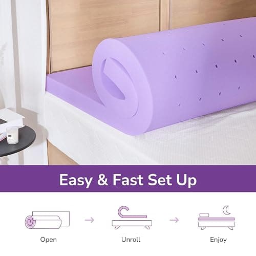 3 Inch Queen Lavender Infusion Memory Foam Mattress Topper for Relaxing Sleep, Ventilated & Pressure Relieving, CertiPUR-US Certified, Medium Firm Topper in a Box, Queen Size, 60"x80" thumbnail 6