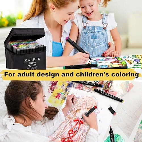 ATDOALL Alcohol Markers Set, 100 Colors Dual Tip Art Set for Kids Sketching Adult Coloring, Permanent Drawing With Case and Holders thumbnail 5