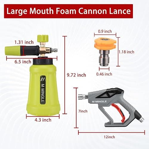 M MINGLE High Pressure Washer Gun Snow Foam Lance, 4000 PSI Cannon Foam Blaster Power Washer with 1/4" Quick Connector, Car Wash Foam Cannon Kit with 5 Pressure Washer Nozzle Tips, 1 Liter thumbnail 3