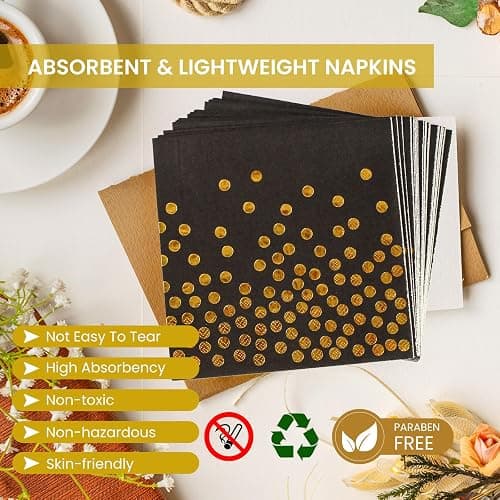 75PCS Paper Plates and Napkins Set - Black and Gold Dot Disposable Party Dinnerware Includes Paper Plates, Napkins, Forks Decorations for 2025 Graduations, Birthdays and Weddings, Serves 25 - 7inch - Black Gold Dot thumbnail 5