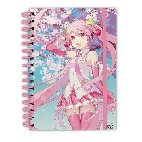 ABYSTYLE Hatsune Miku Cherry Blossom Hardcover Spiral Notebook 8.5" x 6.3" 180 Lined pages Anime Office Supplies - Image 1