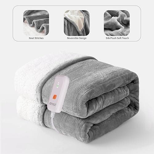 Gotcozy Heated Blanket Electric Throw 50''X60''- Soft Silky Plush Electric Blanket with 4 Heating Level & 3 Hour Auto Off Heating Blanket, ETL Certified Machine Washable (Grey) thumbnail 2