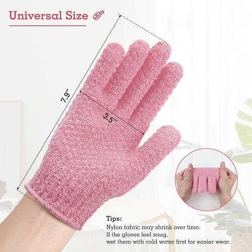 Evridwear Exfoliating Gloves for Shower, 100% Nylon Thick Soft Medium Heavy Bathing Gloves Dead Skin Remover Body Scrubber Smooth Skin with Hang Loop, 2 Pairs Moderate Pink thumbnail 6