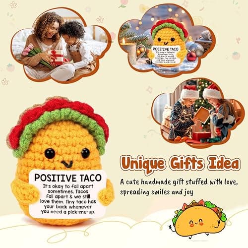 Positive Crochet Taco Christmas Birthday Gifts for Women Men Stocking Stuffers Basket Holiday Decor Self Care Card Teacher Adult Kids Son Mom Dad Daughter Sister Friend Coworkers Inspirational Gift thumbnail 5