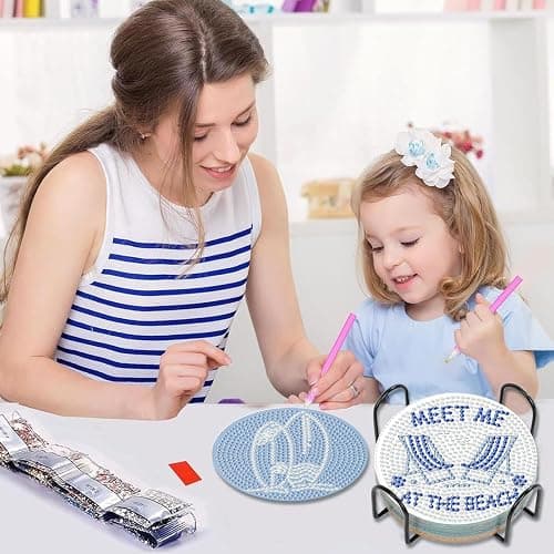 8Pcs Beach Diamond Art Coasters Kits, Summer Diamond Painting Coasters Kits | Coastal Diamond Dot Coasters for Adults Crafts 5D Gem Art Kit Easy Crafts, Non Slip Coaster for Home Decor Gift Ocean DIY thumbnail 7