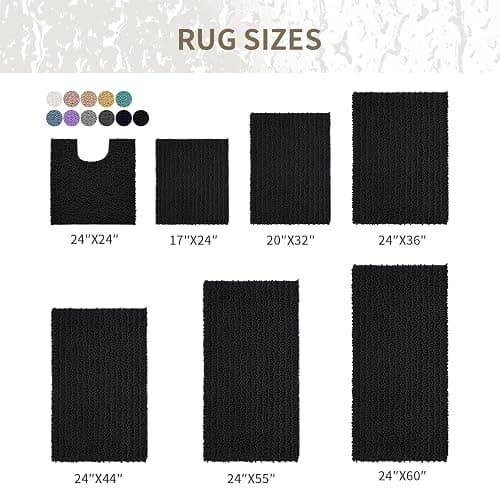 Ruggnovea Bathroom Rugs Non Slip Washable 32x20, Extra Thick Soft Chenille Absorbent Bath Mat, High Density Barrier Non Slip Backing, Quick Dry Plush Shaggy Floor Carpet for Tub&Shower, Black thumbnail 8