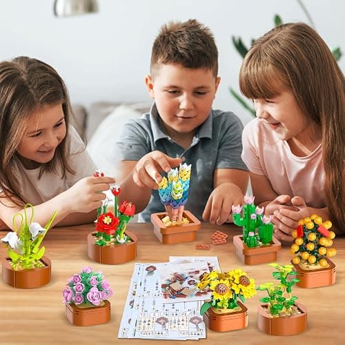 CUBIMANA 12 Pack Flowers Succulents Mini Building Set - 1403PCS Flower Botanical Collection for Home Décor 3.6MM Plant Building Blocks Toy, Party Favors for Christmas Birthday Adults Women Kids 10+ thumbnail 7