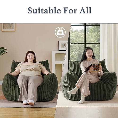 Gericco Giant Plush Bean Bag Chair for Adults with Armrests - Oversized Comfy Green Beanbag Lounge Lazy Floor Sofa Accent Chair for Living Room, Bedroom & Dorm, Cozy Fluffy Single Cloud Mini Couch thumbnail 6