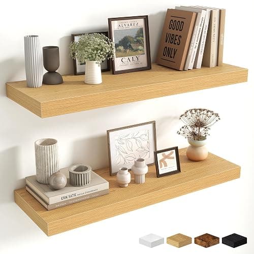 Fun Memories Floating Shelves for Wall, 30 Inch Long Floating Shelves Set of 2, 30 x 10 Wooden Shelves for Wall, Large Storage Shelves, Hanging Shelves for Bathroom Kitchen Bedroom, Oak - Image 1