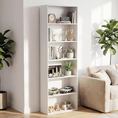 GRUSIGN 71" Tall 6-Tier Bookshelf, Large Open Display Bookcase with Ample Storage, Floor Standing Book Shelf for Living Room, Home Office, Bed Room, White - Image 1