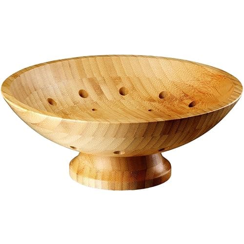 Bambüsi Wooden Fruit Bowl - Large Decorative Pedestal Bowl for Kitchen Counter, Dining Table, and Home Decor - Modern Serving Bowl for Fruits, Salads, Keys, Centerpiece, Entryway thumbnail 7