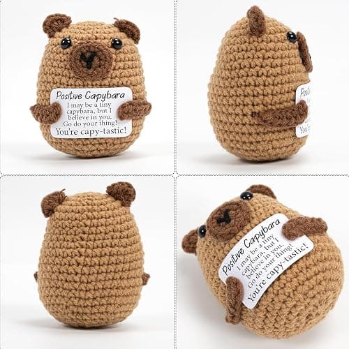 Vinuwu Positive Crochet Animals Capybara Gifts,Emotional Support Gift with Positive Affirmation Cards,Funny Inspirational for Women (A) thumbnail 4