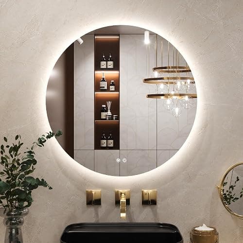 Keonjinn Badspiegel mit Beleuchtung Rund 70cm, Badezimmerspiegel mit Beschlagfrei Touch Schalter Speicherfunktion 3 Lichtfarben Dimmbarer LED Bad Spiegel Ohne Rahmen Badezimmer Wandspiegel - Image 1