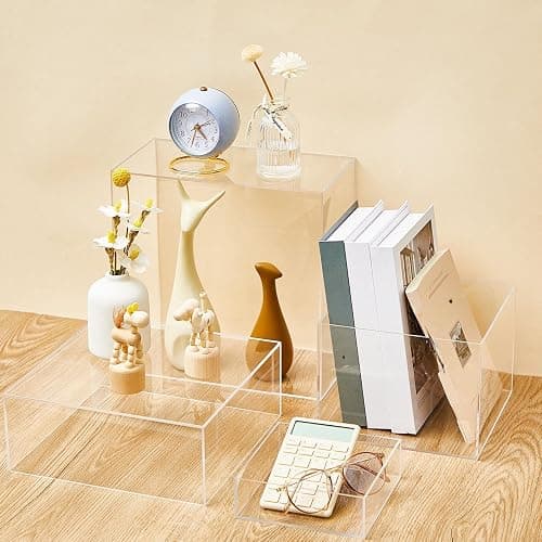 Leinuosen 7 Pcs Large Buffet Risers Set 6" to 12" Acrylic Display Box Catering Dessert Table Riser Food Display Decorative Stand with Hollow Bottom for Catering Supplies(Clear, Square) thumbnail 4