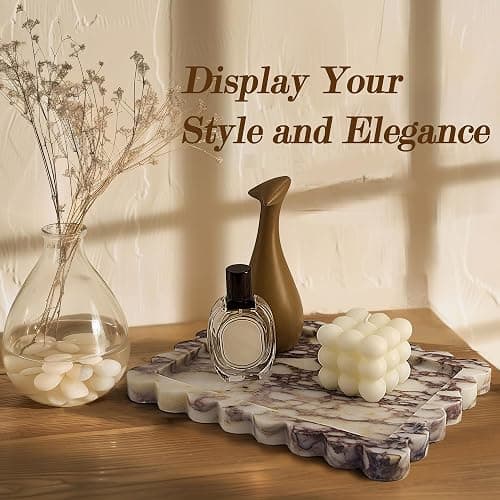 YMXYJM Genuine Calacatta Viola Scalloped Marble Tray, Real Natural Marble Stone Tray, Luxury Decorative Trays for Bathroom, Dresser, Vanity, Kitchen, Home Decor, 10.6" x 8", Calacatta Viola Purple thumbnail 6