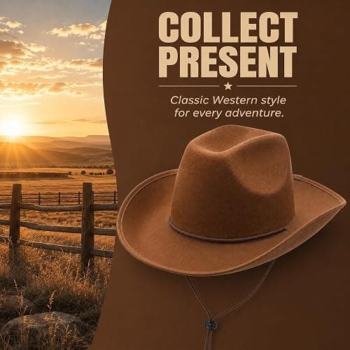 COLLECT PRESENT Plain Felt Cowboy & Cowgirl Hat for Men and Women | Western Studded Cowboy Hat in Adult Sizes thumbnail 7